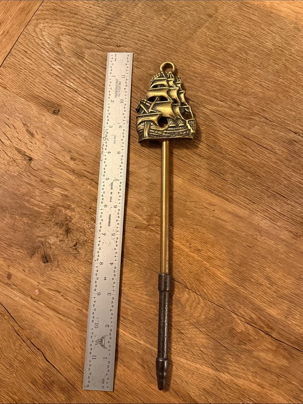 Antique Solid Brass Galleon Ship Fire Poker Hearth Tool Tall Mast Clipper Ship